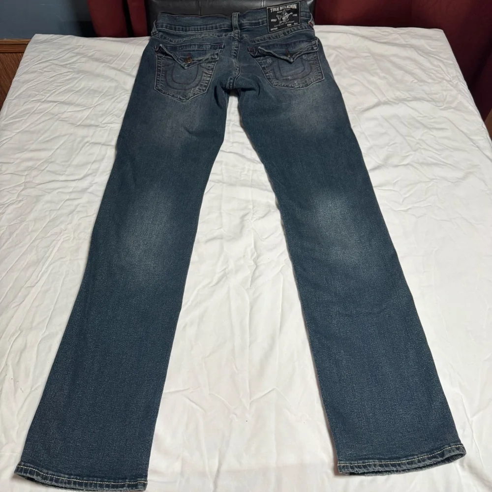 Men's True Religion Ricky Straight Jeans Waist 30 Blue with Red Stitching #90